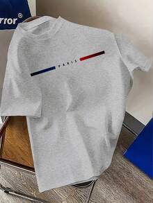 Men's Plus Size T-Shirt With Parisian Design, Fashion Brand, Round Neck, Casual Short Sleeve, Men's Clothing. - 淺灰色 - 查看 1