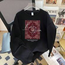 Camiseta de manga larga 100% algodón puro, estilo casual, versátil, estilo europeo y americano, moda de principios de otoño, top con estampado vintage único, a la moda. - Blanco - Ver 1