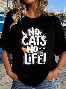 Camiseta de mamá gato sin gatos sin vida para el Día de la Madre y San Valentín 2026, nuevas camisetas impresas para mujeres, estilos populares, camisetas de primavera para mujeres, camisetas de invierno, camisetas de para mujeresás vendidas WB4X - Negro - Ver 1