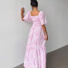 Summer Short Sleeve Vacation Beach Music Festival Pink Floral Dress - Rosa - Ver 3