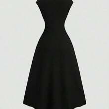 Sweetro Solid Color Waist Tie Fitted Knit Maxi Dress, European And American Style - Camel - Ver 8