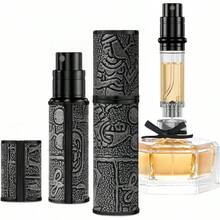 Perfume Bottle 5ml, Ancient Print Leather Refillable Dispenser Bottom Fill Fragrance Scent Container, Portable And Leak-Proof Suitable Traveling Outgoing, AG00CQ (Egypt Print) - Họa tiết Ai Cập màu đen - Xem 2