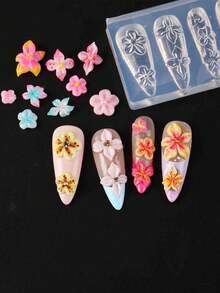 FULL BEAUTY Hibiscus Lily Cherry Blossoms Spring Nail Art Silicone Mold Embossed Blooming Flower Summer Floral Nail Carving Mold Gel Polish Printing Nails Template Manicure Tools - Clear - View 2
