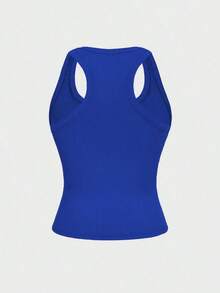 Camiseta sin mangas cuadrada Floreya para mujer, top casual de verano de ajuste ceñido sin mangas para capas, sencillo pero elegante, estilo deportivo, versátil para todas las estaciones en color blanco - Agua verde azul - Ver 4