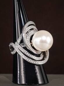 1pc Luxurious Cubic Zirconia & Faux Pearl Ring, Suitable For Women, Ideal For Weddings, Engagements, Anniversary Parties, Valentine's Day Gifts - 3# - View 6