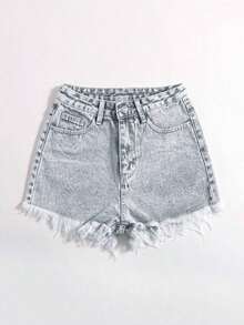 Pantalones cortos vaqueros casuales, estilo minimalista para uso diario - Gris Claro - Ver 5