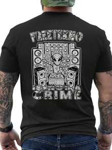Men's Summer T-Shirt With Alien DJ Print - Cotton Festival T-Shirt, Suitable For Concerts, Parties And Casual Wear - Comfortable, Breathable, Round Neck And Short Sleeve, Ideal For Music Events, Loose And Comfortable Fit. - Back - View 1