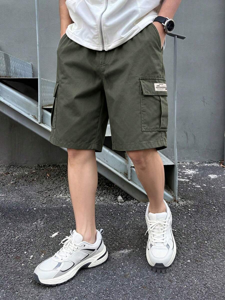 1件装 男童休闲夏季运动户外口袋时尚简约工装短裤,春/秋季 - 軍綠色 - 查看 1