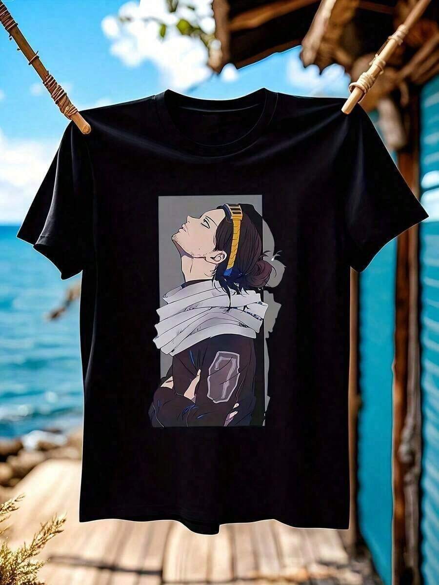 Camiseta gráfica de hombre, top de verano para mujeres, camiseta de anime Aizawa Shouta Eraserhead, impresión del logo y personaje icónico de MHA, camiseta casual de manga corta con cuello redondo, tela de alta elasticidad, perfecta para la playa, salir, fiestas, ocasiones festivas, camiseta de manga corta con estampado negro y cuello redondo - Blanco - Ver 1