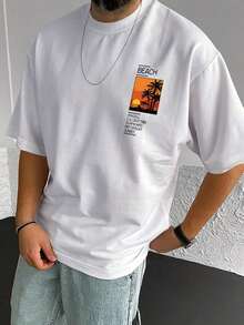Men's T-Shirt With Coconut Tree Print And Slogan - 白色 - 查看 1