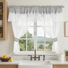 FLYINGCURTAINS ستارة شفافة أوروبية بجيوب القضيب مع كشكشة علوية، مزينة بحافة من أحجار الراين الفضية، ستارة نافذة مرشحة للضوء، لغرفة النوم وغرفة المعيشة، هدية حلوة للترحيب بالمنزل الجديد - رمادي فاتح - مشاهدة 2