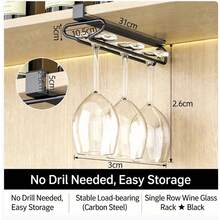 Wine Glass Rack - Under-Cabinet Hanging Stemware Organizer. A Drill-Free, Carbon Steel Storage Solution That Is Both Sturdy And Durable, Ideal For Use On Shelving Units, In Kitchens, Or As A Decorative Accent For Bar Areas. (Available In Black, Gray, And White). - Multicolor - View 14