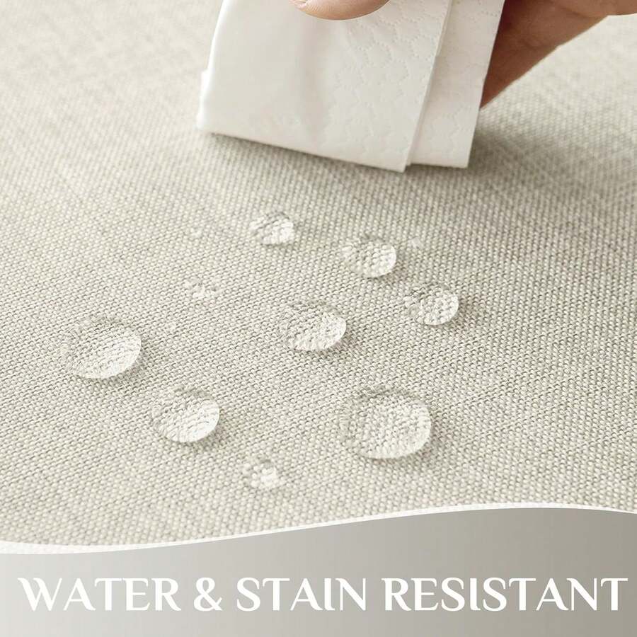 Mantel rectangular de lino sintético para exteriores de 240 x 140 cm para 8-10 personas. Resistente a las manchas, color beige, lavable e impermeable. Ideal para proteger la mesa en fiestas, cumpleaños, bodas, picnics y uso en la cocina. - Blanco Crema - Ver 1