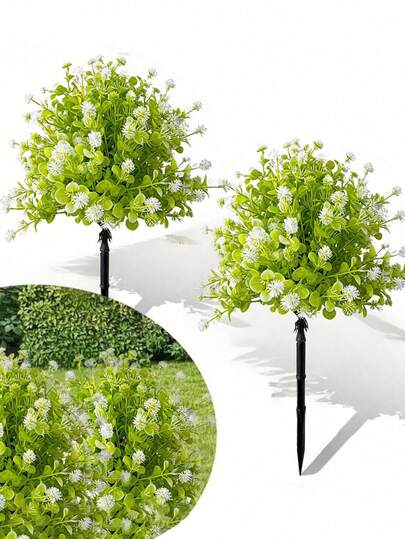 1pc Artificial Uprooted Plant With Ground Stake, Suitable For Outdoor Spring/Summer Decor, Realistic Silk Daisy And Eucalyptus Flowers, UV-Resistant For Balcony, Home, Patio, Yard, Porch Decoration, Artificial Tree, Spring/Summer Decor, Outdoor Porch Decor, Pink Artificial Flowers, Wedding Home Decor, Indoor Decoration, Gardening Decor