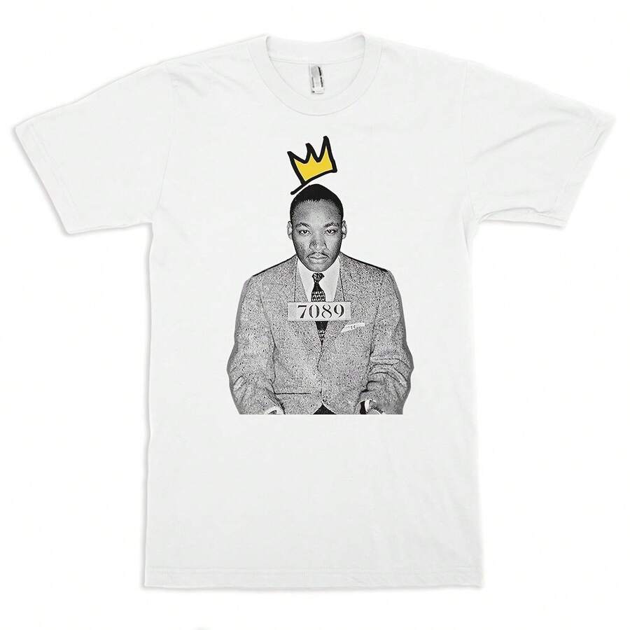 Luther King Jr Mugshot T-Shirt  % Cotton Tee  's Wo's All Sizes (yw-375)220g heavyweight 100% cotton T-shirt. Butterfly print. Unisex sizing. Round neck inspirational T-shirt. Cute and beautiful Y2K-inspired summer top, perfect for the outdoors, home, work, or street wear. Casual, loose-fitting everyday T-shirt. - Blanco - Ver 1