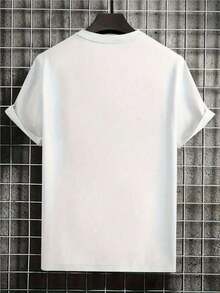 Camiseta de Algodón 100% con Estampado Digital de Doble Cara y Motivo de Marca, 1 Pieza, Casual, Suave, Manga Corta, Unisex, Cuello Redondo, Tejido Suave. - Blanco - Ver 2
