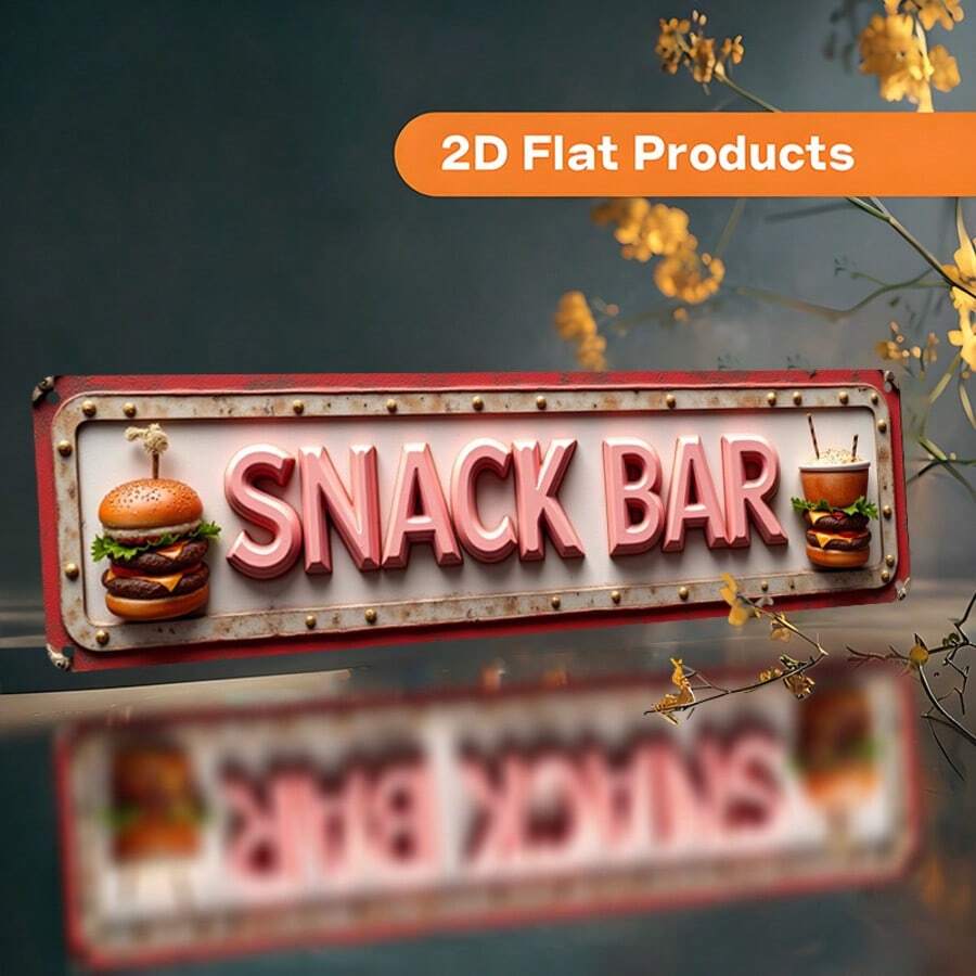 复古扁平“小吃店”金属墙饰 - 复古字母招牌，经久耐用，装饰性强，适用于农舍、咖啡馆、车库、办公室 - 安装简便（预钻孔） - 有趣的礼物之选，10x40厘米/3.9x15.555英寸，扁平2D - A - 查看 1
