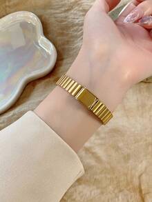 1 chiếc đồng hồ nữ mặt oval màu bạc đen, mặt vuông vàng, máy quartz, kiểu dáng thường ngày, phù hợp để đeo hàng ngày. - Màu Đỏ Sâu - Xem 6