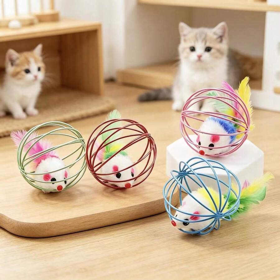 4pcs/Set Colorful Feather Plush Mouse Cat Toys, Realistic Mouse Toys For Self-Entertainment, Random Color - Multicolor - View 1