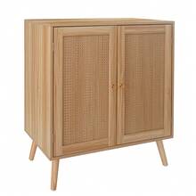 Boho Dining Room Sideboard With Rattan Doors And Adjustable Shelves - Solid Wood Auxiliary Buffet - Compact And Functional Design - Perfect For Living Room, Kitchen Or Entryway - Brown - View 1
