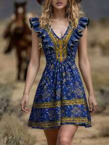 Women's Dress With Localized Print, New Spring-Summer 2026 Collection - Blue - View 1