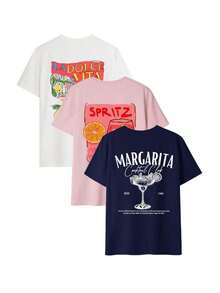 Choose 1 Item From 3 Colors. Women's Loose And Comfortable Short-Sleeved T-Shirt With Letter Print, Soft And Breathable, Versatile And Fashionable, Suitable For Weekend Outings, Cowboy-Themed Parties, Daily Wear And Summer Music Festivals - 白色 - 查看 3