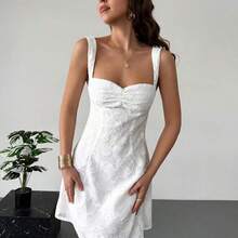 Women's Floral Knit Dress, Wedding Guest Dress, Holiday Dress, Graduation Dress, Date Party Dress, Solid Color Mini White Backless Umbrella Dress, Fitted Dress, Short Dress, Party Dress, Women's Graduation Dress, Teacher Outfit, Teacher Skirt Sexy Party Clubwear ,Tea Break, Perfect For Everyday Wear. It's Also Suitable For Work, Back-To-School, Afternoon Tea, Summer Music Festivals, Western Style, Nomadic Style, Birthday Parties, Graduation Ceremonies, Preppy Style, School Uniforms, Casua - Blanco - Ver 7