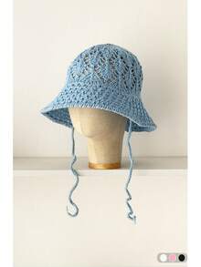 E Summer Breathable Solid Color Straw Bucket Hat, Women's New Lightweight Breathable Sun Protection Hat, Vacation Ins Style Hollow Straw Hat, Large Size Suitable For Big Head, Handwoven Wide Brim Bucket Hat, Vacation Beach Sun Hat, Holiday, Travel - Leaf-shaped Hanging Rope - View 16