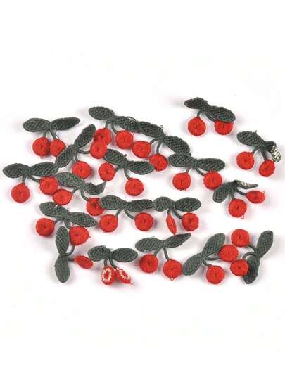 30pcs 2.8x2.2cm Red Cherry Pattern Fabric Patches, Handmade DIY Sewing Decoration For Clothing, Hats, Jewelry, Crafts, Non-Adhesive Accessories