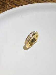 1pc Stainless Steel Rotatable Rhinestone Ring, Versatile Luxury Sparkling Finger Ring, Unique High-End Stress Relief Twist Ring, Non-Fading Hypoallergenic Plain Band Jewelry - Golden Starry Night Ring - View 5