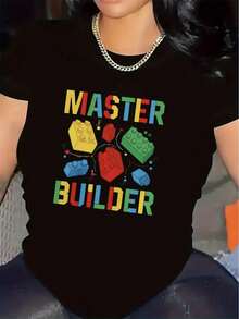 Camiseta de Poliéster para Sala de Estar, Diseño de Maestro Constructor, Cómoda y Duradera, Ideal para Atuendos Informales, Estampado Estiloso con Colores Vibrantes y Tema Divertido, Perfecta para Looks Casuales - Negro - Ver 11