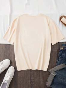 Camiseta suave 100% algodón |   1 Playera para Mujer 100% Algodón Transpirable |   Camiseta Gráfica Vibrante "Maestra" para Mujeres - Diseño Floral y Sol Colorido, Top Casual de Manga Corta y Cuello Redondo para Primavera/Verano, Púrpura Claro con Letras Azules, Perfecta para Maestros o Educadores, Ropa Casual |   Diseño Juguetón |   Tela de elasticidad media, - Ideal para el verano. Camiseta de algodón transpirable, combina con todo. - Albaricoque - Ver 2