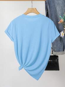 Nueva Camiseta Casual de Verano con Estampado de Profesor, Cuello Redondo y Manga Corta - Estilo Vintage Urbano, Unisex, de Algodón Suelto - azul cielo - Ver 2