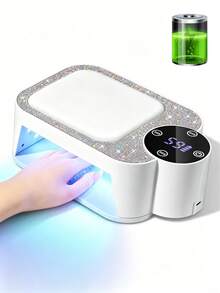 LIMEGIRL Lámpara LED UV Recargable para Uñas con Decoración de Pedrería, Secador de Uñas Inalámbrico con Temporizador de 4 Modos y Almohadilla de Apoyo para la Mano, Luz de Curado Rápido para Uñas en Casa, Blanco - Blanco - Ver 2