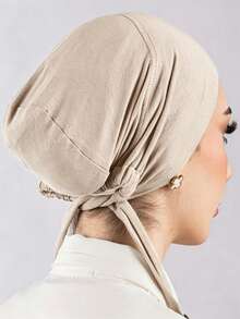 1 buah Jilbab Muslimah Wanita Modis Warna Polos Anti Selip, Jilbab Serbaguna, Cocok untuk Pemakaian Sehari-hari - 149-Khaki muda anti selip - View 3
