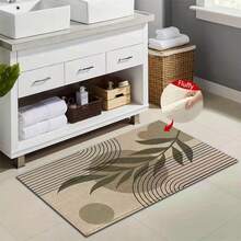 1 pieza Alfombra de baño rectangular de microfibra con diseño de hojas a rayas, estilo creativo y fácil, antideslizante y súper suave, para baño, absorción de agua, lavable a máquina, de bajo espesor, con respaldo de TPR, tejido de punto, para baño, dormitorio, cocina, entrada, uso interior y exterior, accesorios y decoración de baño, regalo perfecto para un nuevo hogar. - A - Ver 5