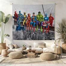 1pcs Cartoon A Vengers S Uperhero Wall Tapestry Backdrop, Iron Man C Aptain America S Piderman Party Decorations For Photo Booth, Cute Hero Team Photography Background, Living Room Bedroom Aesthetic Wall Decor, Outdoor Indoor Celebration Banner, Backyard Party Photo Prop Supplies, School Event Poster Decor, Home Dormitory Wall Hanging Art - 多色-A - 查看 2