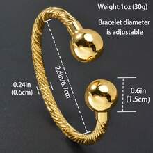 1 pieza Brazalete abierto de cobre chapado en oro de 14K con hilos de oro trenzados y cuentas elegante y vintage, perfecto para mujer, ideal para uso diario, fiestas y banquetes, regalo perfecto - Dorado - Ver 8