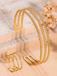 1pc Stainless Steel Women's Fashion Bracelet, Extremely Minimalist Geometric Design, Suitable For Daily Wear, Great Gift For Women - Yellow Gold - View 12