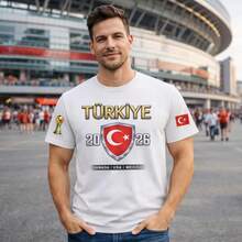 Camiseta de la Copa Mundial de Turquía 2026 |   Camiseta para Fanáticos del Fútbol de Turquía, 20 Colores - Negro (Solo disponible en blanco y negro) - Ver 1