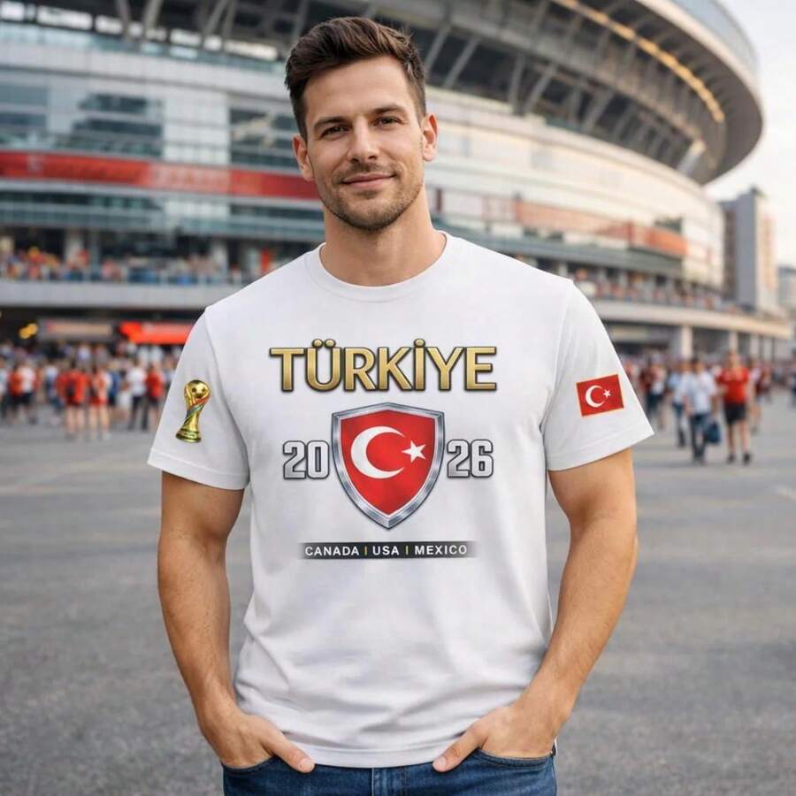 Camiseta de la Copa Mundial de Turquía 2026 |   Camiseta para Fanáticos del Fútbol de Turquía, 20 Colores - Negro (Solo disponible en blanco y negro) - Ver 1