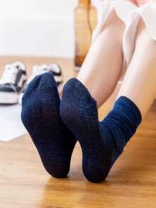 1/4/8/16 Pairs Random Women's Solid Color Metallic Thread Shiny Casual Mid-Calf Socks - Multicolor - View 9