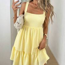 Square Neck Backless Bow Tie Ruched Multi-Layer Ruffle Hem A-Line Pinafore Dress, Crepe Fabric, Casual Relaxed Elegant Office Commute Resort Spring Summer Dress For Women Yellow Sundress Women Yellow Summer Dress Women Casual Sundress Sexy Sundress Summer Dresses For Women Casual Dresses For Women Cute Dresses For Women Sundress For Women Women's Dress Women's Summer Dresses Summer Outfits For Women Dress Women Sundresses Best Selling Dresses Cute Summer Dress For Women Sundress For Women Classy - Blanco - Ver 4