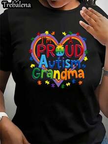 Camiseta de talla grande para abuela orgullosa de su autismo - Camiseta de concientización sobre el autismo con diseño de corazón de rompecabezas colorido, camiseta de tela suave de talla grande (0XL-4XL), lavable a máquina, regalo para abuelas de familias con autismo - Atuendo casual. - Blanco - Ver 7