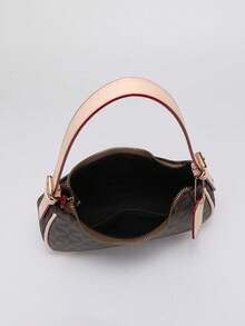 2026 New Classic Versatile Letter Decor Design Solid Color PU Leather Crescent Shoulder Bag, Suitable For Shopping And Casual Wear, Replaceable Straps, Handheld Or Crossbody - Coffee - View 3
