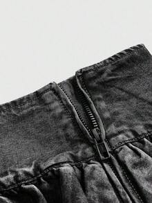 Grunge Punk Vintage Blue Y2K Millennium Style Ultra Low Waist Sexy Ruffle Hem Mini Denim Skirt - Lavado oscuro - Ver 8