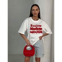 Camiseta de manga corta de algodón puro para el verano 2025, de diseño chique de nicho, de gran tamaño, con estampado de letras elaborado y elegante, a la moda. - Negro - Ver 10