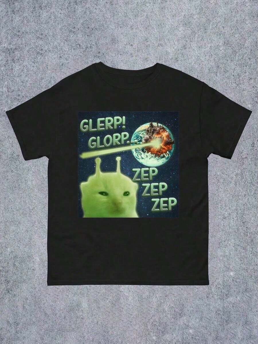 Camiseta para mujer con estampado de tipografía divertida de alienígenas "Glerp Glorp", para primavera - Negro - Ver 1