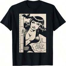 Camiseta Vintage con Diseño de Murciélago Vampiro y Chica Pin-Up de Cómics de Terror. Camiseta holgada, casual y versátil. - Negro - Ver 7
