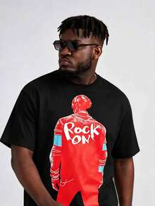 Men's "Rock" Red Silhouette Graphic T-Shirt, Loose Fit Short Sleeve Crew Neck Tee - Multicolor - View 8